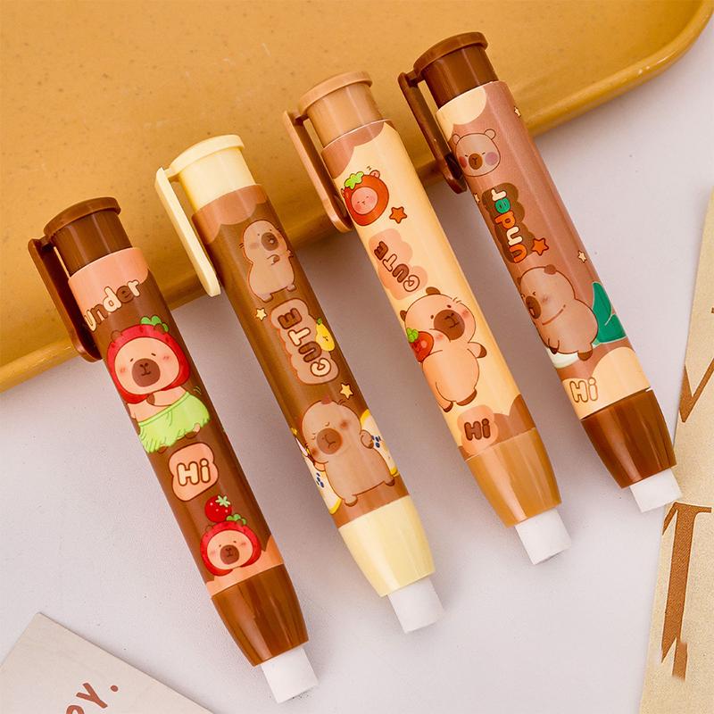1pc Cartoon Capybara Push-pull Erasers Student Rubber Writing Drawing Eraser Creative Pencil Eraser School Supplies Stationery