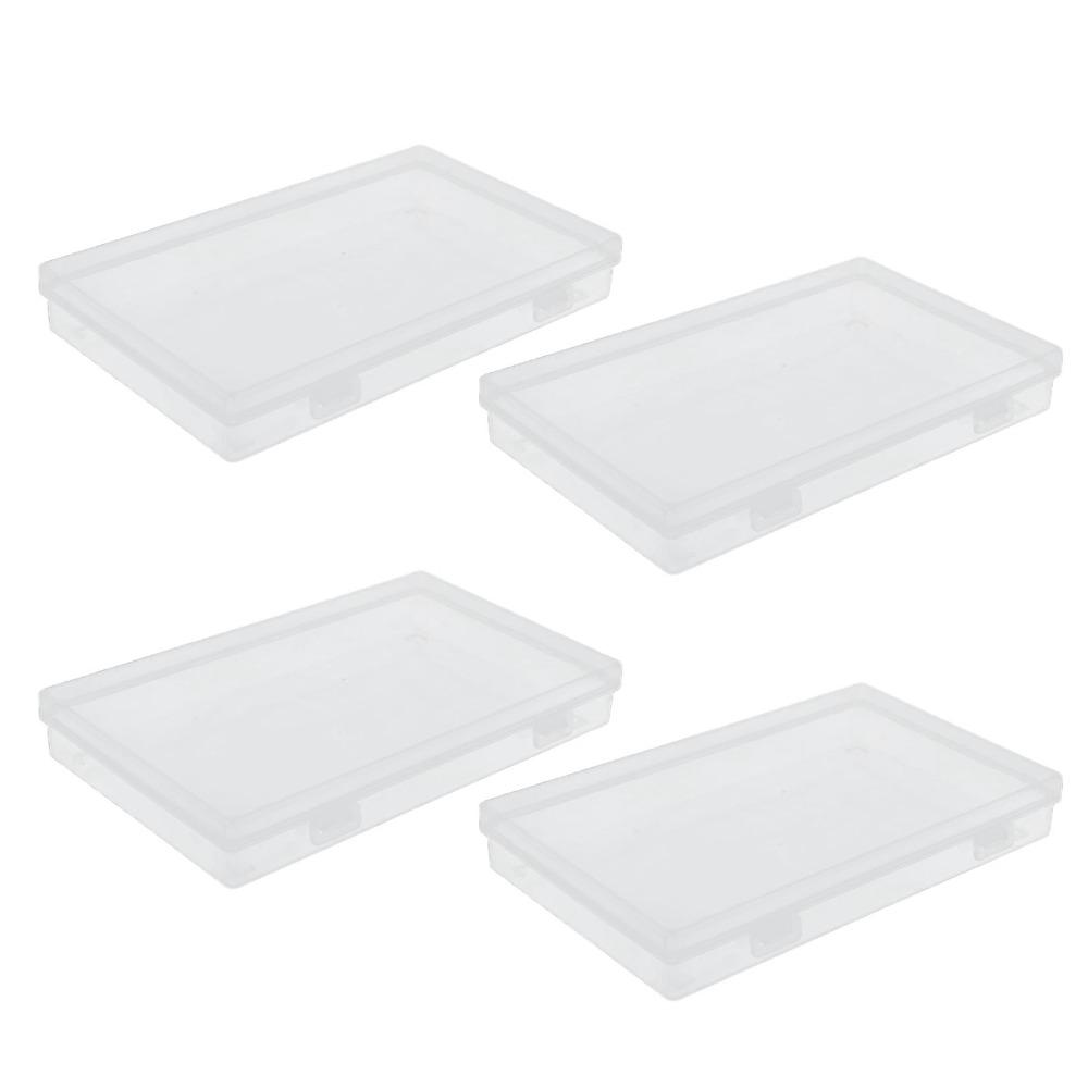 4pcs Transparent Hinged Cover Box PP Storage Container Multipurpose Storage Box  Office Supplies