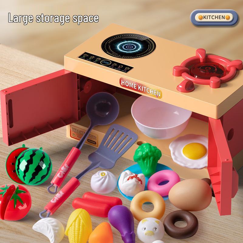 Kids' Pretend Play Stove Kitchen Set with Cuttable Vegetables - Perfect Gift for Boys and Girls