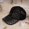 Shiny Rhinestone Lace Flower Baseball Cap Hollow Out Breathable Adjustable Ladies Spring Summer Hats