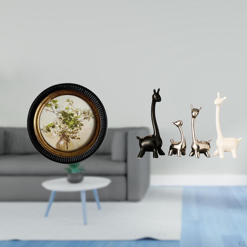 Antique European Resin Photo Frame And Modern Ceramic Giraffe Figurine Decorative Embossed Wall