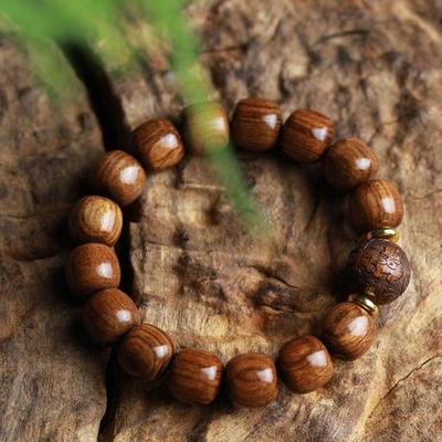 Großes Blatt Palisander Herren Buddhistisches Perlenarmband - Altes Stil geschnitztes Design