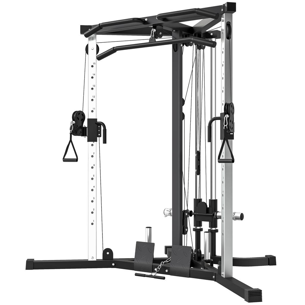 Home Gym Machine, Multifunctional Gym Equipment with High and Low Pulleys, Pull Up Bar