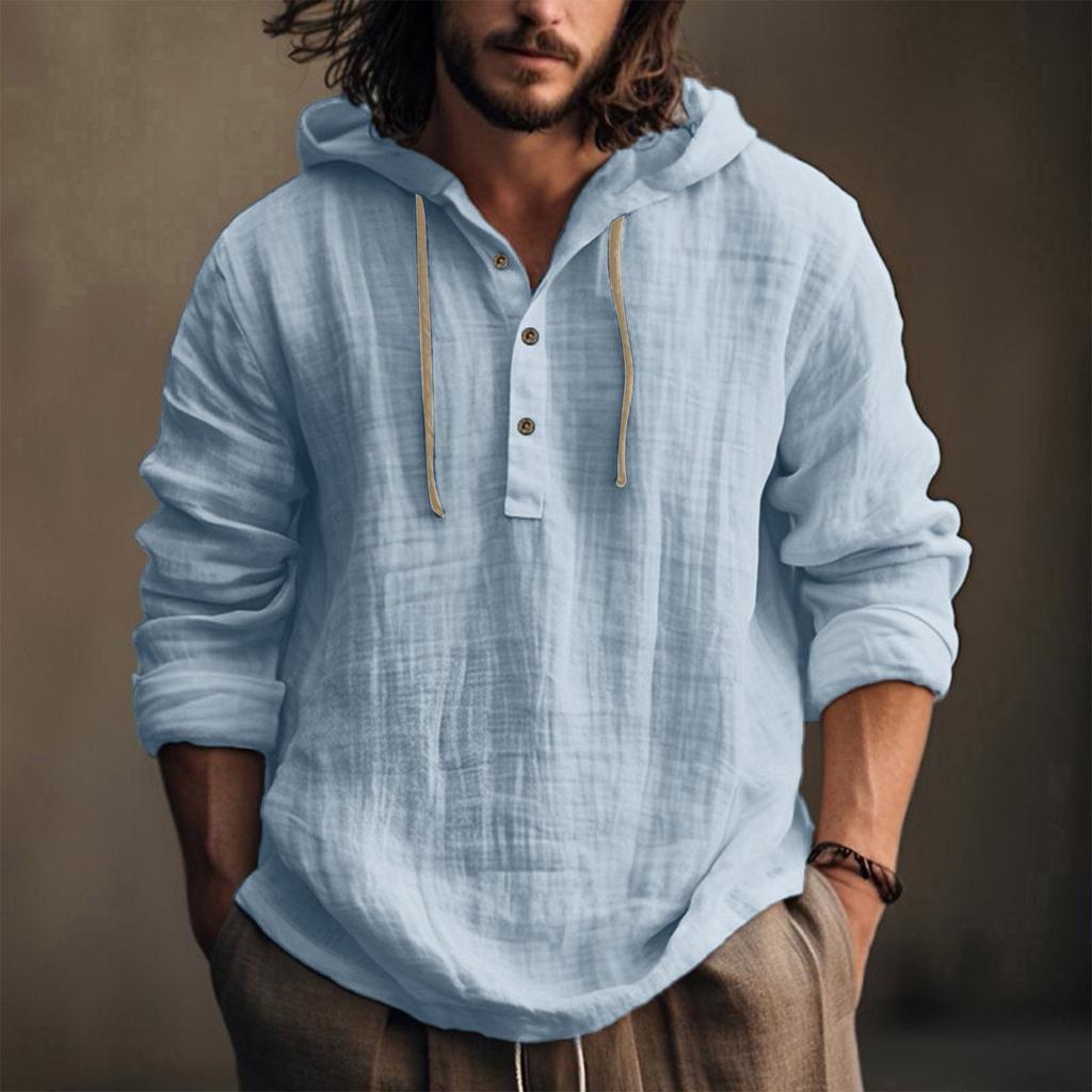 Höst och vinter massiv långärmad bomullshamptröja för män Casual huvtröja