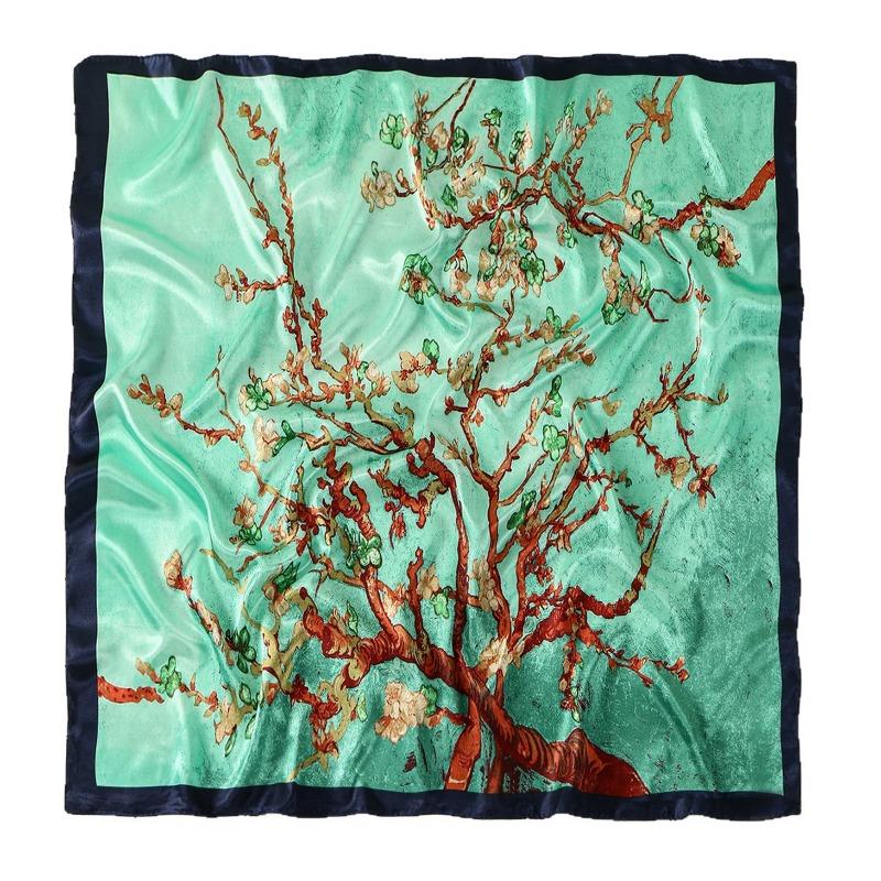 New hot-selling branch and vine printing satin versatile square scarf fashionable high-end outer imitation silk shawl bag headscarf