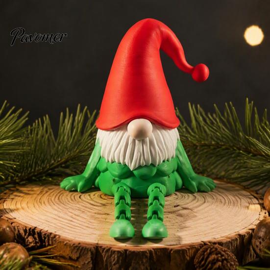 Small Shelf Figurines 3D Printed Gnome Figurine with Movable Joints, Flexible Handmade Style Decorations Statue Santa Hat for Shelf, Office