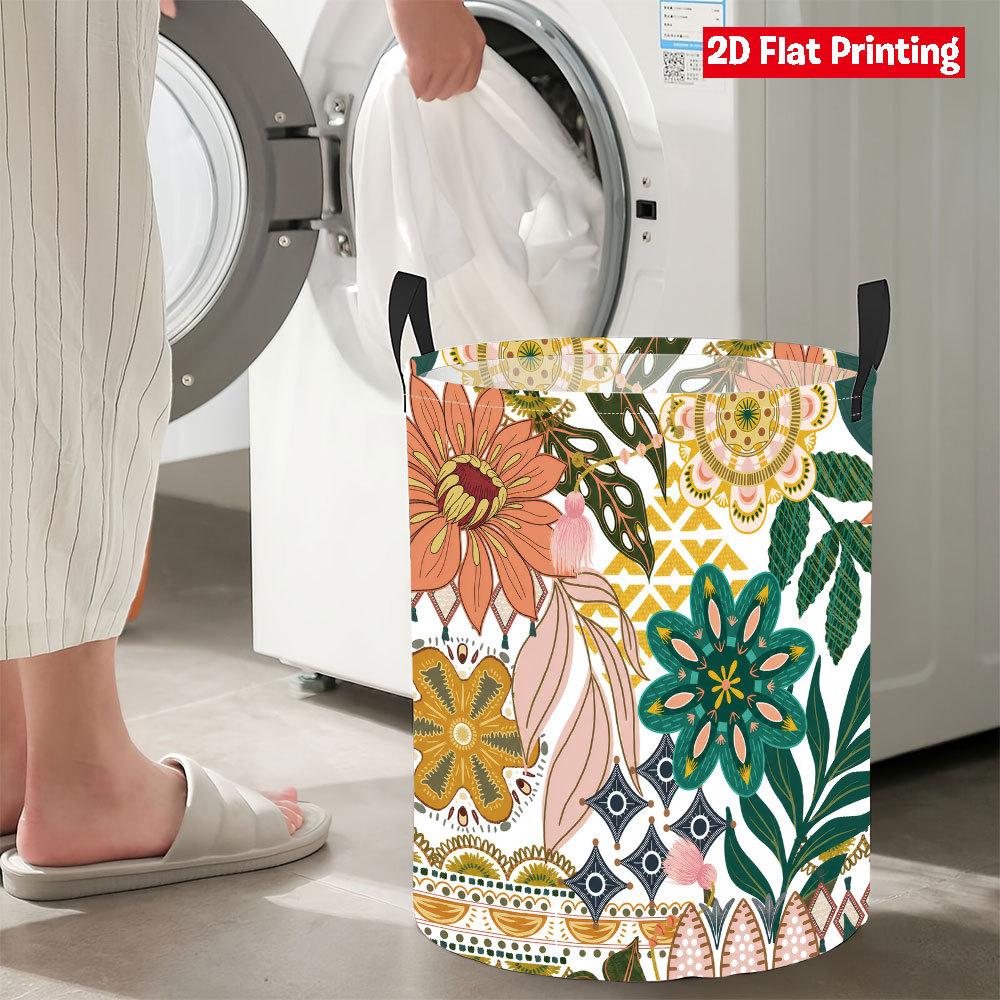 Collapsible Laundry Basket Large Round Waterproof Fabric Hamper Dirty Clothes Storage Bin Toy Organizer with Handles