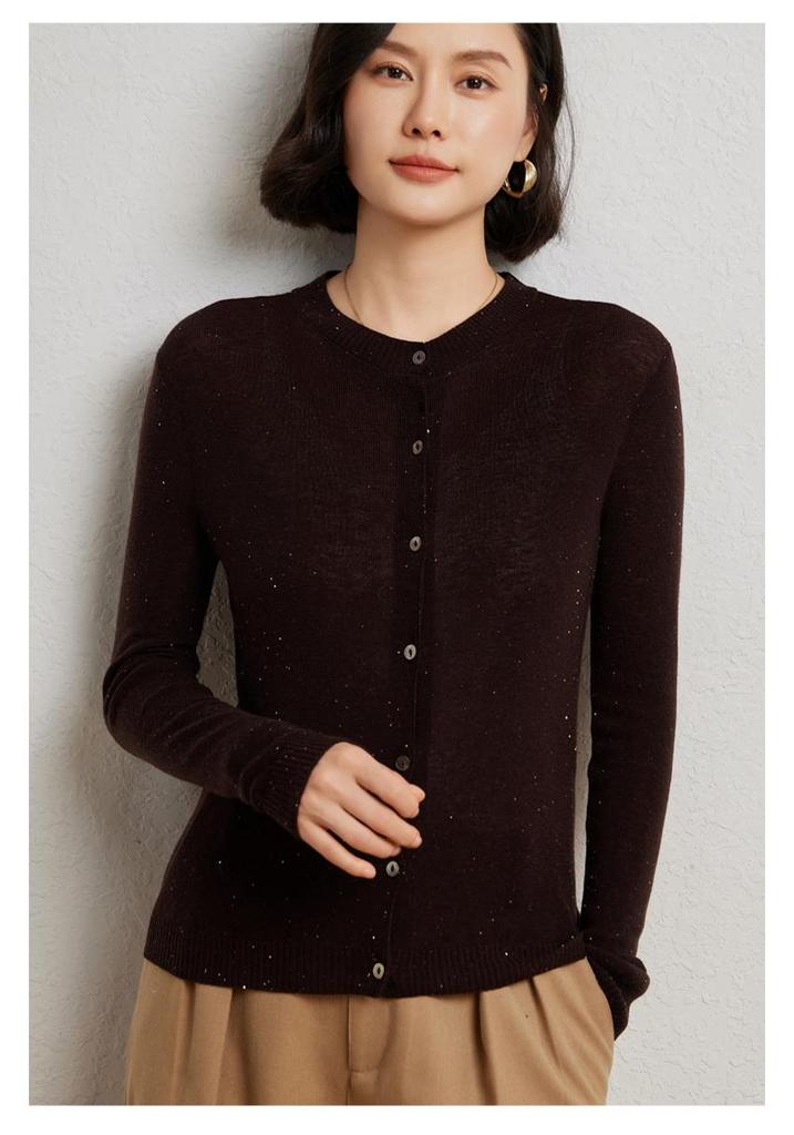 Women's Cashmere Wool Blend Beaded Cardigan - 2024 Autumn/Winter Collection