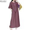 ZANZEA Women Half Sleeve Blouse and Pants Summer Two Piece Suit Sets