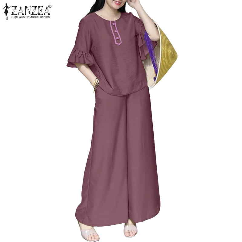 ZANZEA Women Half Sleeve Blouse and Pants Summer Two Piece Suit Sets