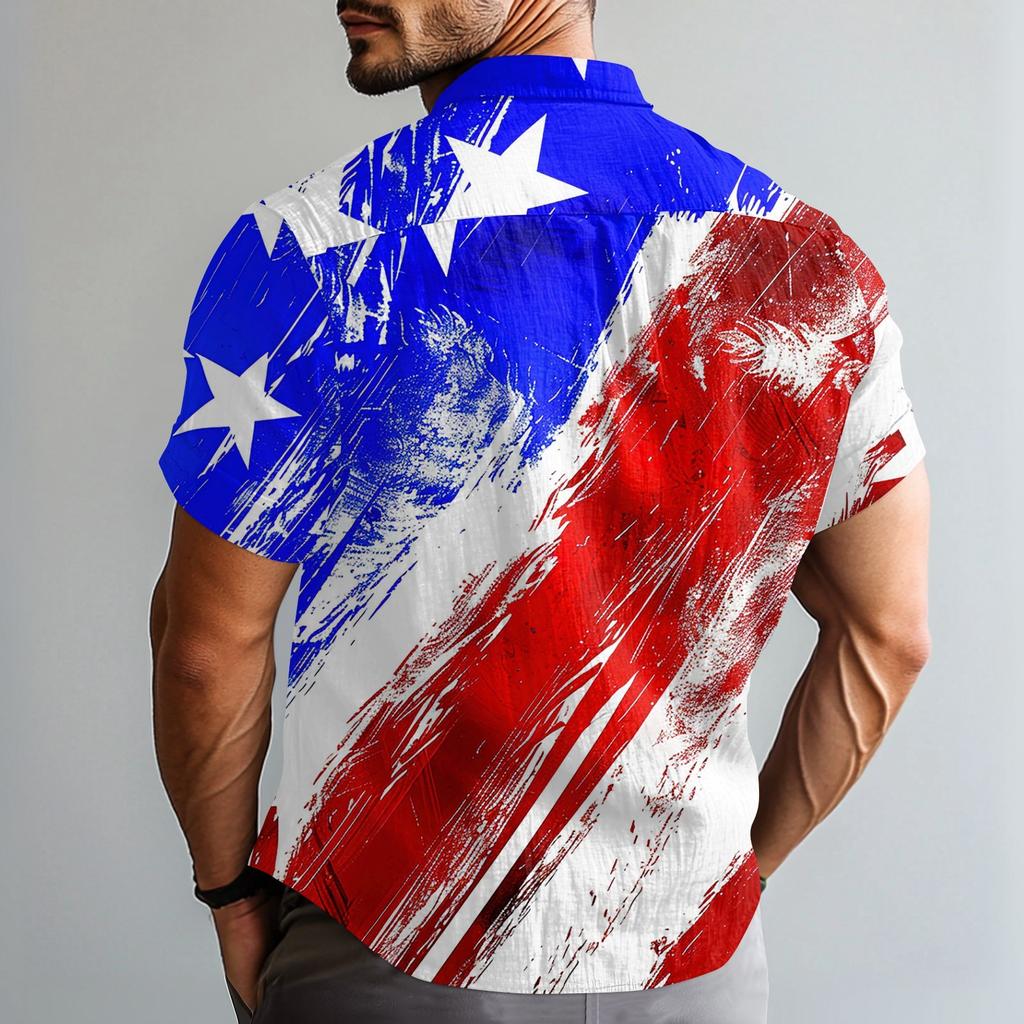 Herre Casual Casual Independence Day Print Kortarmet Skjorte