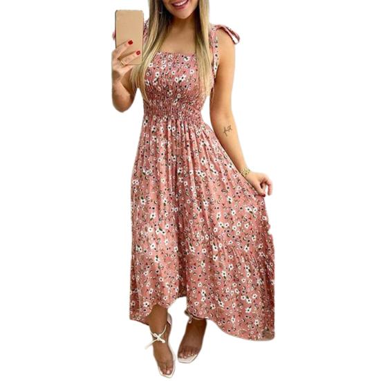 

Летнее платье для женщин больших размеров, пляжный отдых, сексуальная юбка-бретелька с цветочным принтом, богемное повседневное мини-платье большого размера L розовый