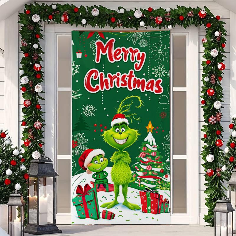 

1 шт. С Рождеством Христовым Баннер на дверь Полиэстер Снеговик Белый Узор Рождественской елки для Кануна Нового года Праздничная вечеринка Декор для входной двери Дома Стены 90*180cm