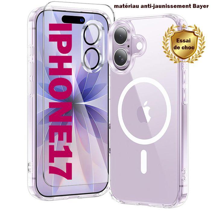 Coque de téléphone - WENZYLIQUOX - iPhone 17 - Aimantée MagSafe - Antichoc (bumper TPU) - Transparent anti-jaunissement
