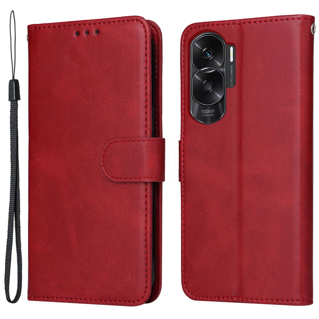 Cell Phone Cover for Honor X50i 5G/90 Lite 5G Calf Texture Anti-scratch PU Leather Wallet Stand Case with Strap