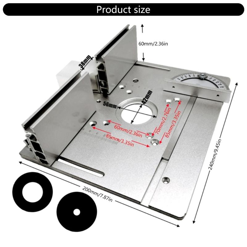 Aluminium Router Table Insert Plate Woodworking Benches Router Flip Plate with Miter Gauge Guide Aluminium Fence Sliding