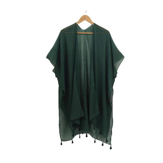 Women Shawl Soft Breathable Solid Color Shawl with Tassel Hem Sun Protection Cardigan Beach Versatile All-Season Wear