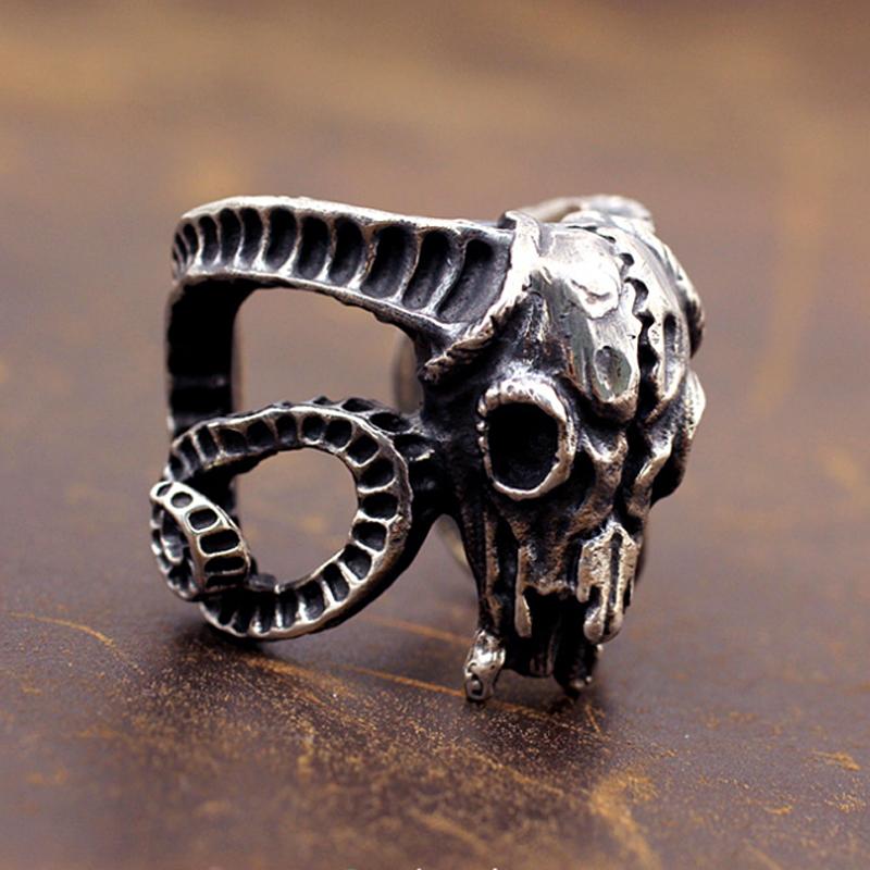 Heavy Metal Satan Baphomet Ziegenkopf Ring Herren Edelstahl Motorrad Biker Ring Männlich Öffnung Punk Goth Ring Größe 7-14