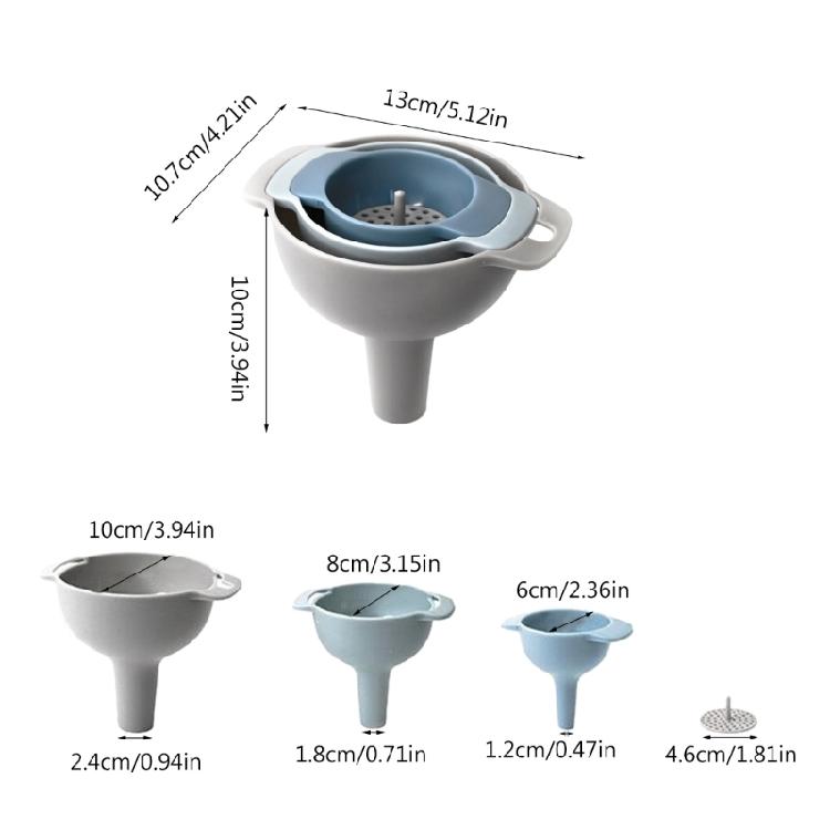 Versatile Pouring Set with Filter and Handle Kitchen Funnel Set Plastic Material