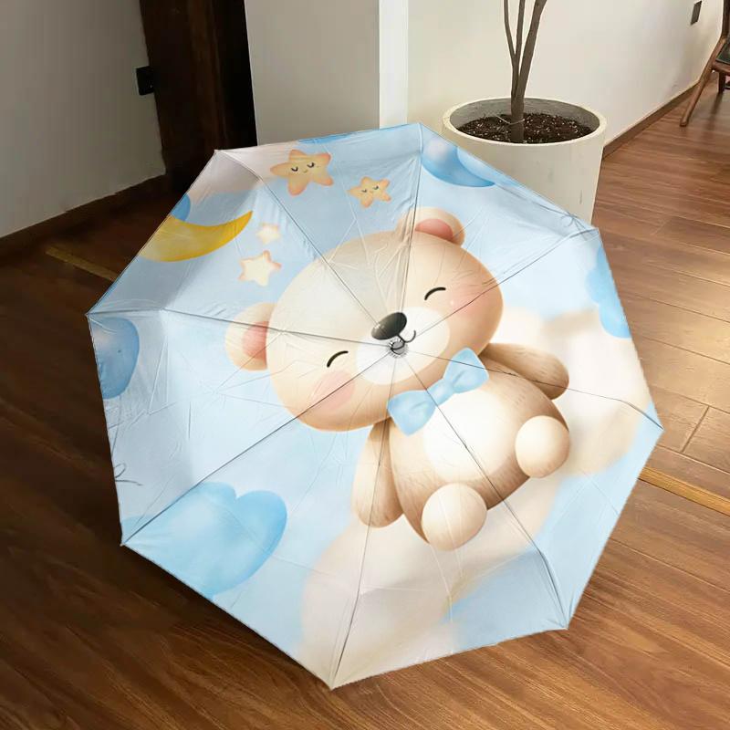 

Cloudy Dreams: Cute Teddy Bear Cloud Sky Balloons Moon Star Automatic Opening Folding Umbrella - Perfect for Fans, Travelers, Daily Use, Fes