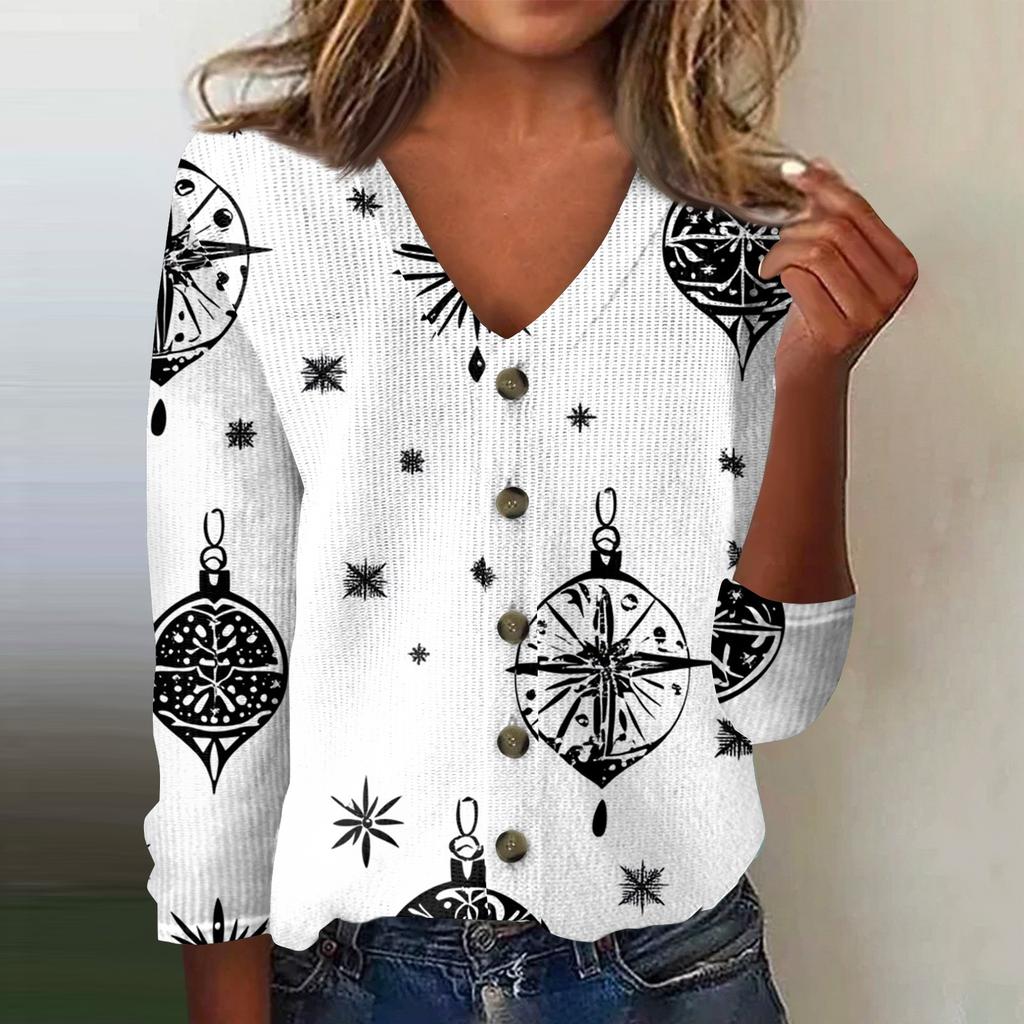 Damen Mode Print Langarm Strickjacke mit Knopfleiste