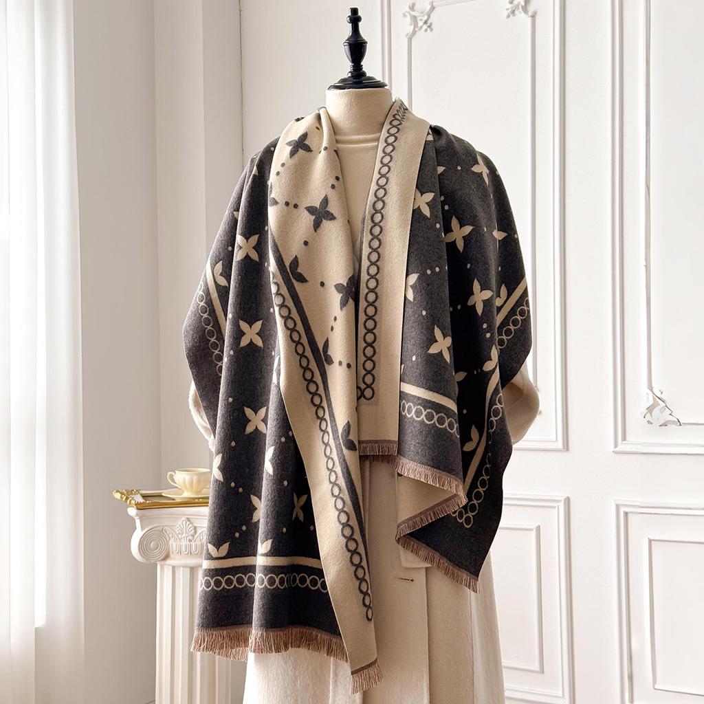 Elegant Ladies' Jacquard Pashmina Cashmere Scarf Winter Thick Warmth Two-Sided Shawl Coldproof Windproof Blanket Scarf