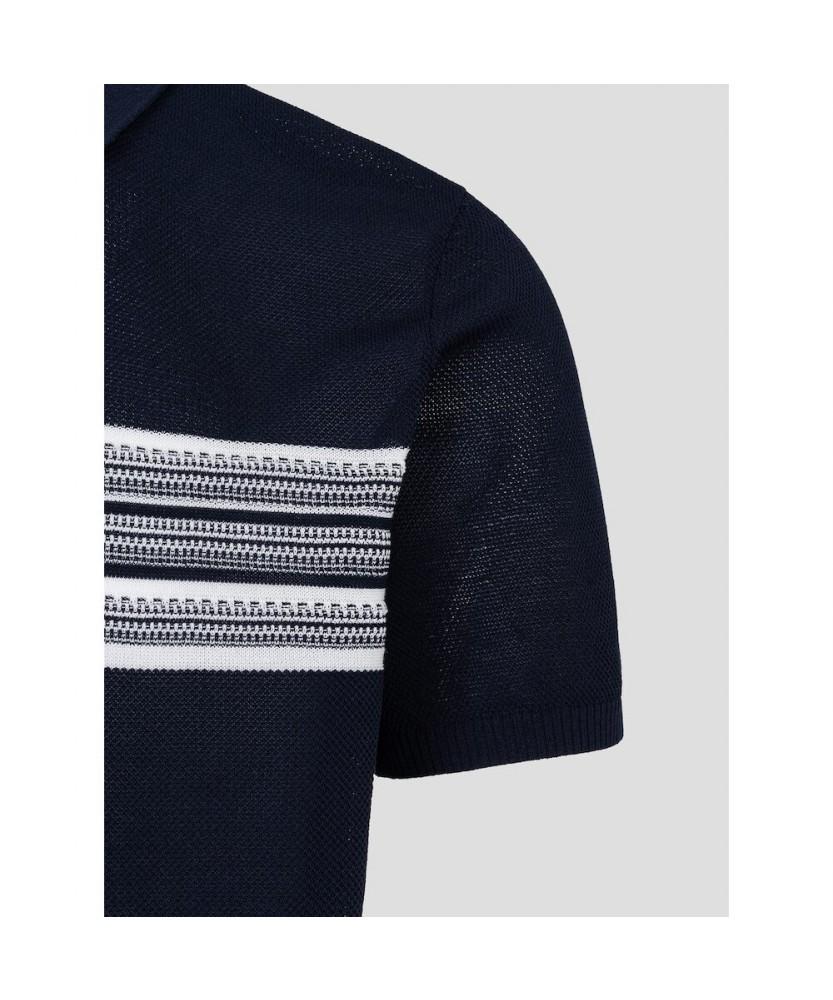 BEANPOLE GOLF Men'S Short Sleeve Striped Textured Collar T-Shirt - Navy
