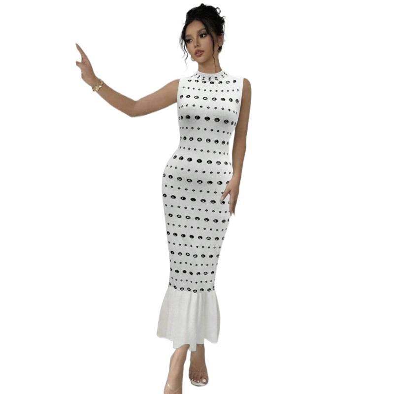 Europe, America 2026 summer new slim and thin ruffle edge round neck polka dot sleeveless dress women