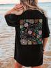 2026 Sommer Retro Damen Haifisch Blume Kreativer Print T-Shirt Unisex Baumwolle und Atmungsaktiv Kurzarm Übergroß Locker Lässig