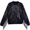 Giacca da Donna Oversize con Frange di Paillettes Manica Lunga Zip-Up Casual Streetwear Blazer da Festa