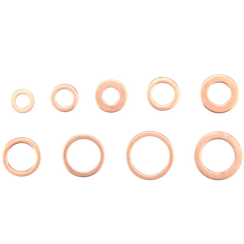 200pcs Copper Washer Gasket Flat Ring Seal Assortment Kit M5 M6 M8 M10 M12 M14