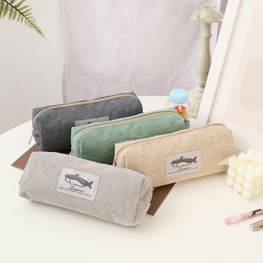 1 Stück Kawaii Federmäppchen Niedlicher Hai Corduroy Stiftebox Federmäppchen Stiftebeutel Schulbedarf Schreibwaren Schülergeschenk