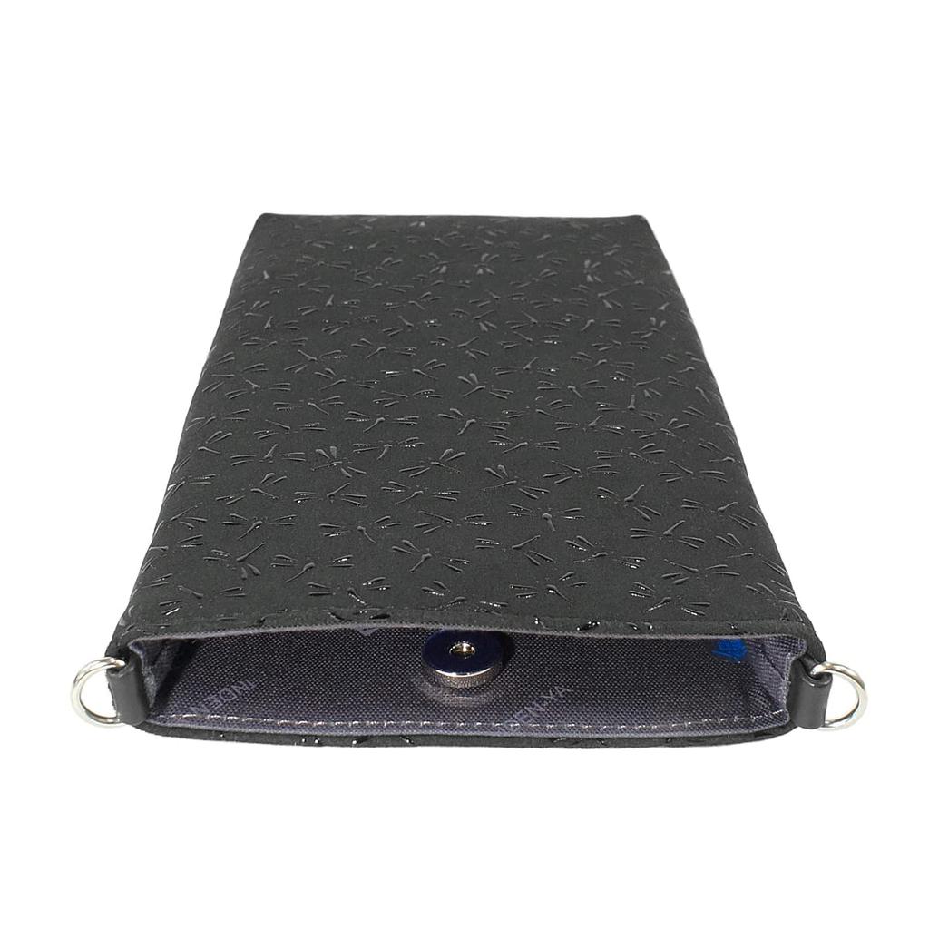 Indenya Inden Sacoche Smartphone Deerskin Black with Black Dragonfly Pouch/Crossbody Case, Leather, Lacquer, Pattern, 5029-01-008