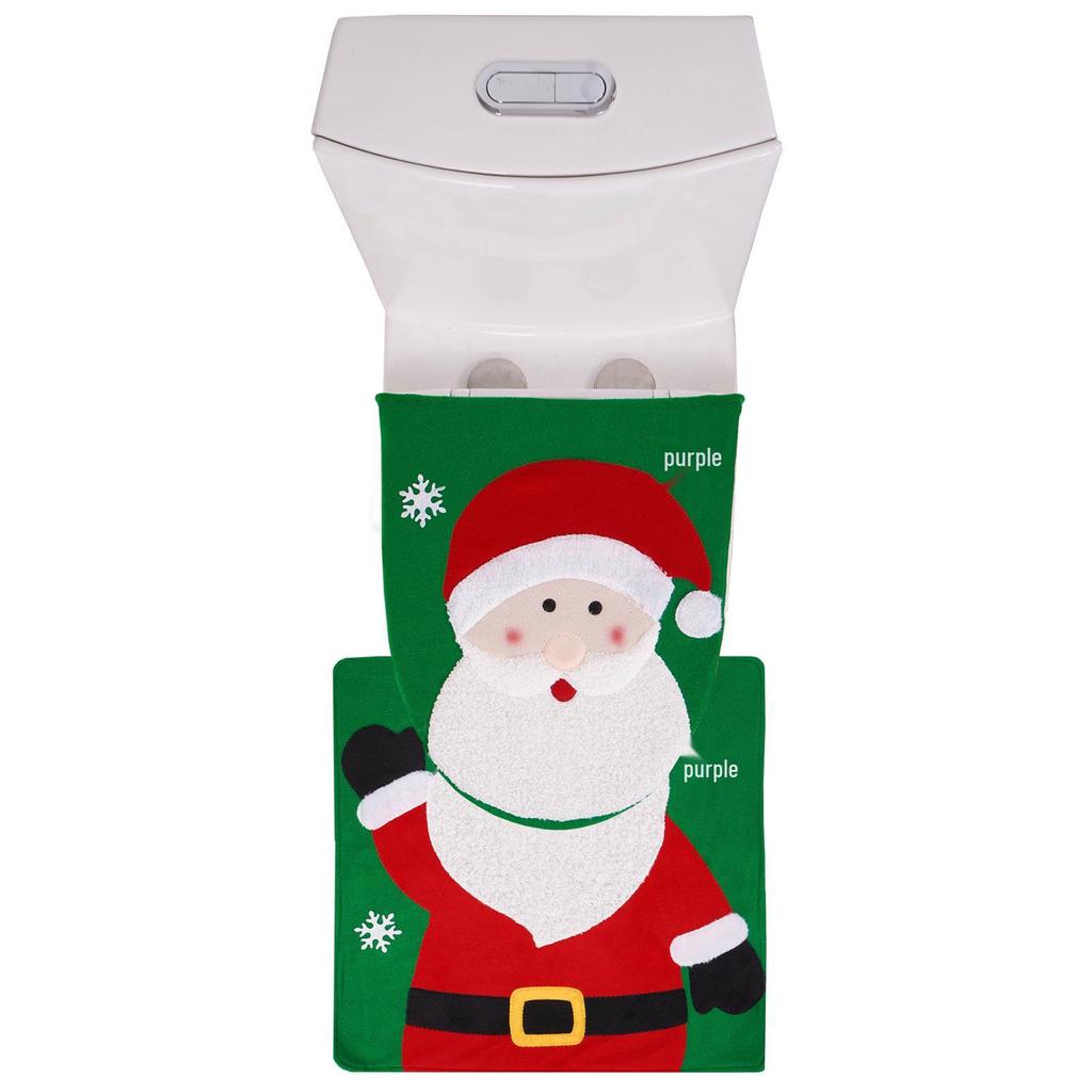 Christmas Toilet Seat Cover Set: Santa, Snowman & Reindeer 2-Piece Bathroom Decor.