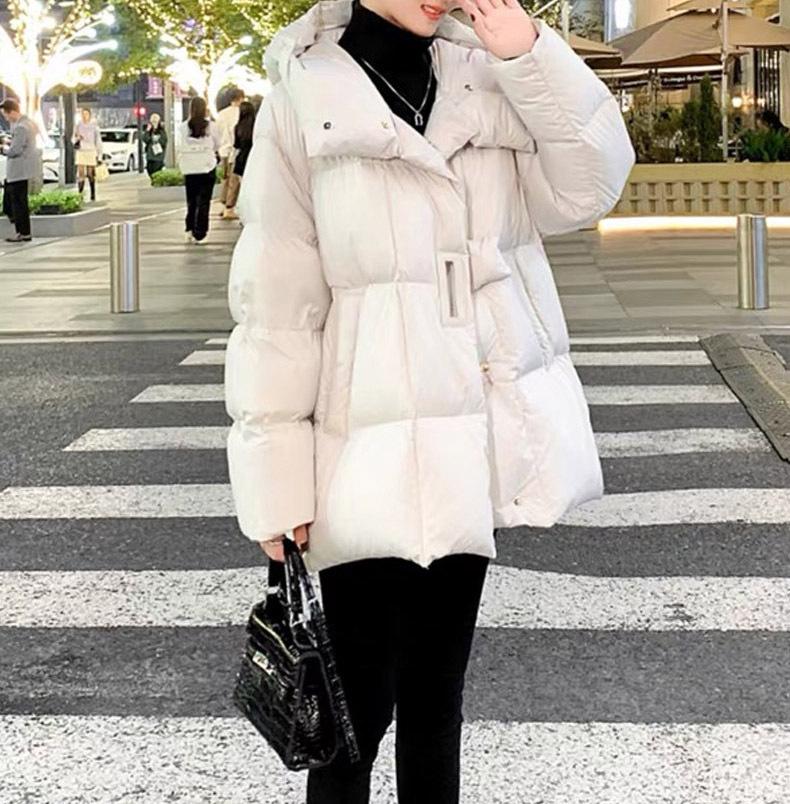 Daunenjacke mit Kapuze für Damen, Winter, mittellang, neue Mode, weiße Entendaunen, Übergröße