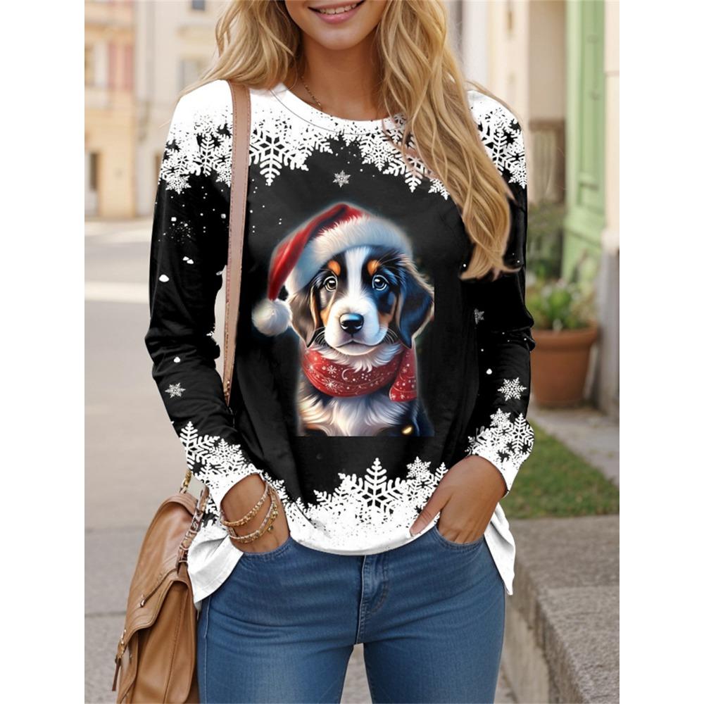 Women's T Shirt 3D Print Christmas Style Graphics Long Sleeve Funny Crew Neck Regular Fit Spring/Fall Thin Style Sweatshirt