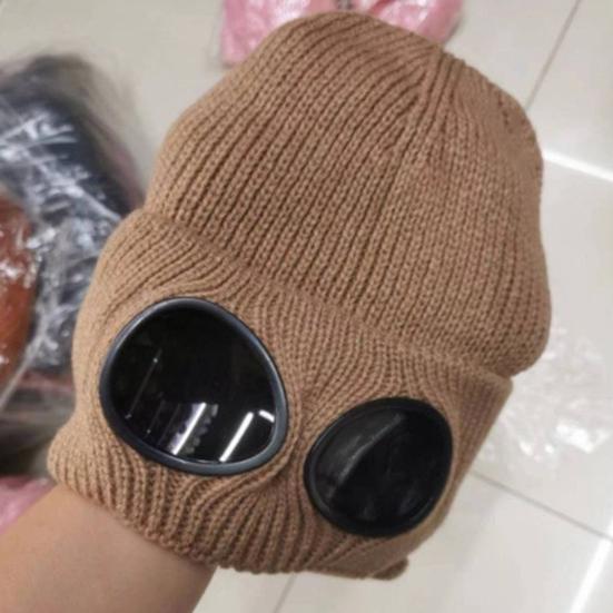 Strickmütze Einfarbig Warme Strickmütze mit Brillen-Dekor Elastisch Winddicht Wintermütze Outdoor Reisen Radfahren Tägliches Tragen