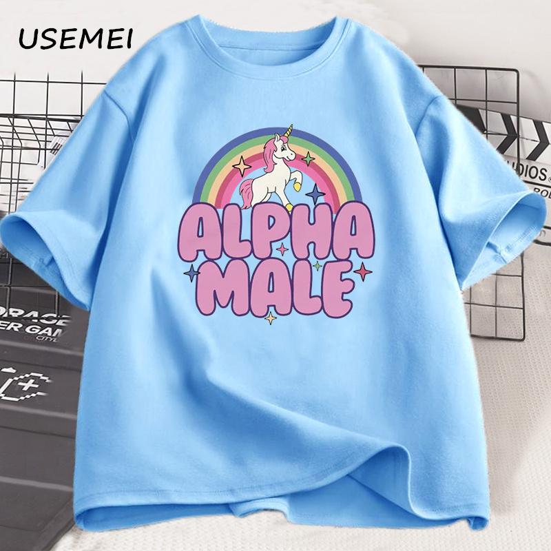 

Футболки Альфа-самец Единорог Радуга Оверсайз Мужские Повседневные Модные Графические Футболки Унисекс Круглый Вырез Принт Мужская Футболка с Коротким Рукавом 4XL
