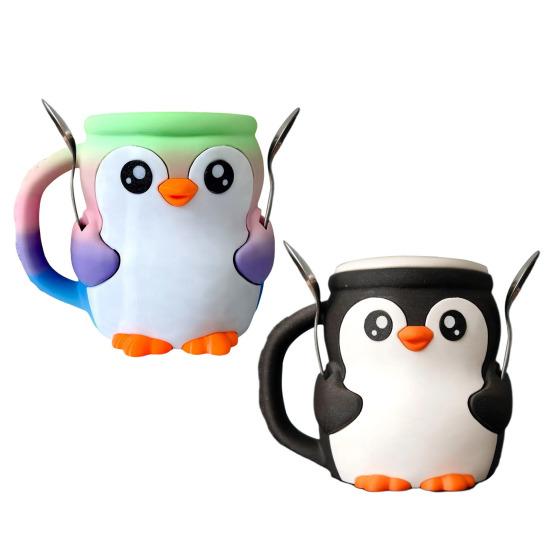 Penguin Ice Cream Pint Holder with Spoon Snack Drawer Reusable Ice Cream Containers Popsicle Holders Beer Can Cup Sleeve