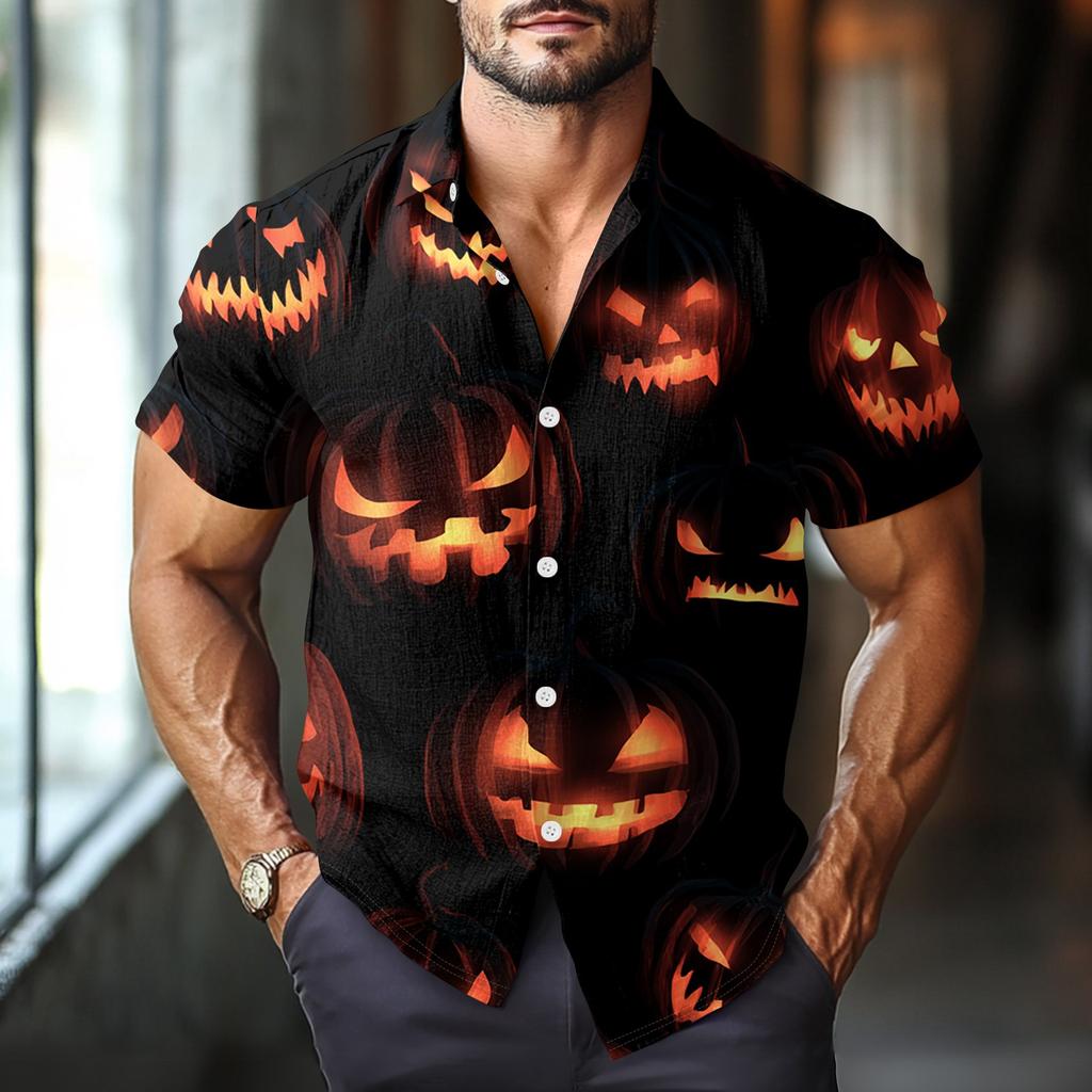 Men's Fashion Casual Loose Halloween Printed Short Sleeve Shirt