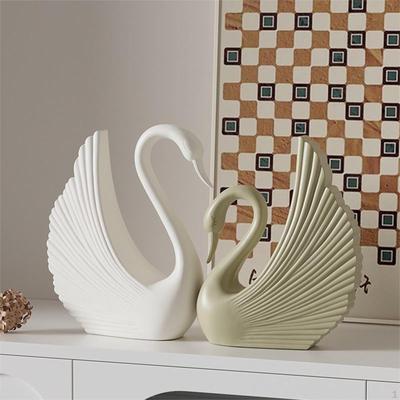 2x Animal Figurine Swan Statue Artwork Collectible Tabletop Ornament Goose Sculpture for Office
