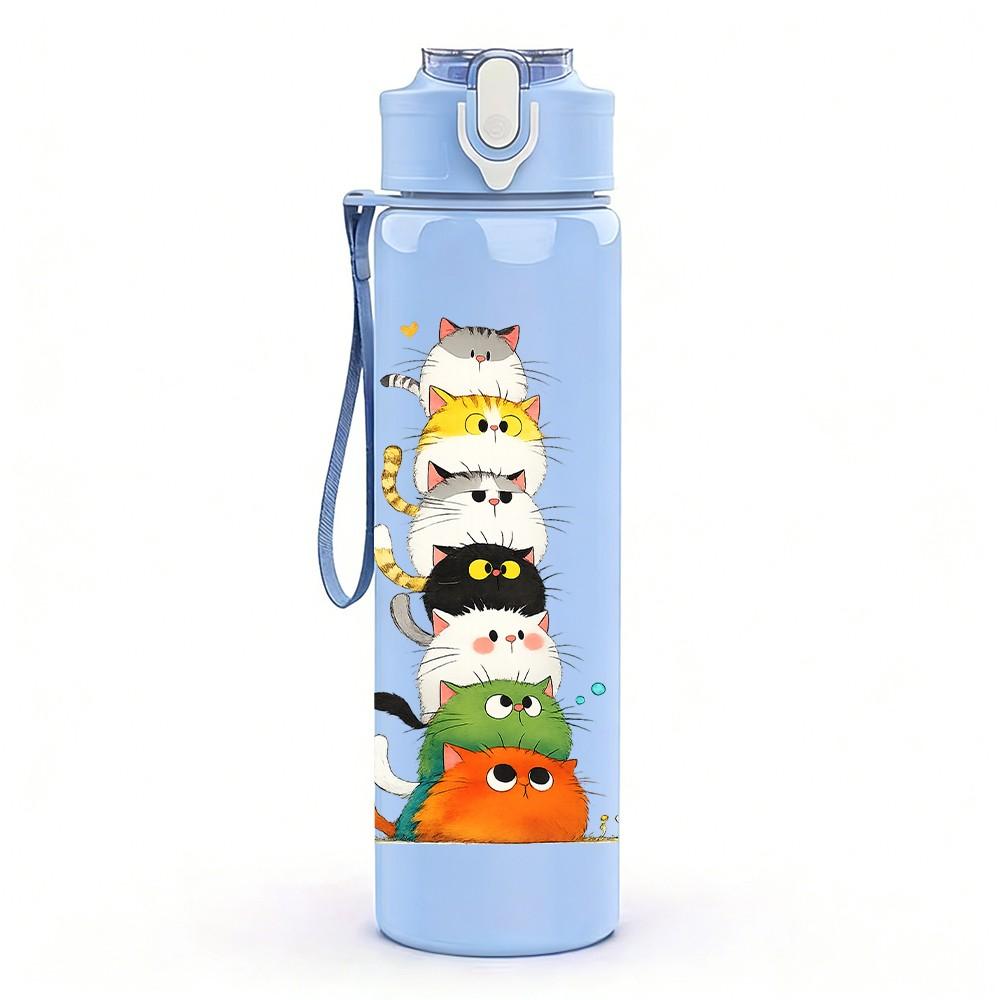 1PC Stacked Cute Monster Cartoon Print 750ml Color Plastic Sports Water Bottle Leakproof Flip Straw Lid Suitable for Sports Office Home Use