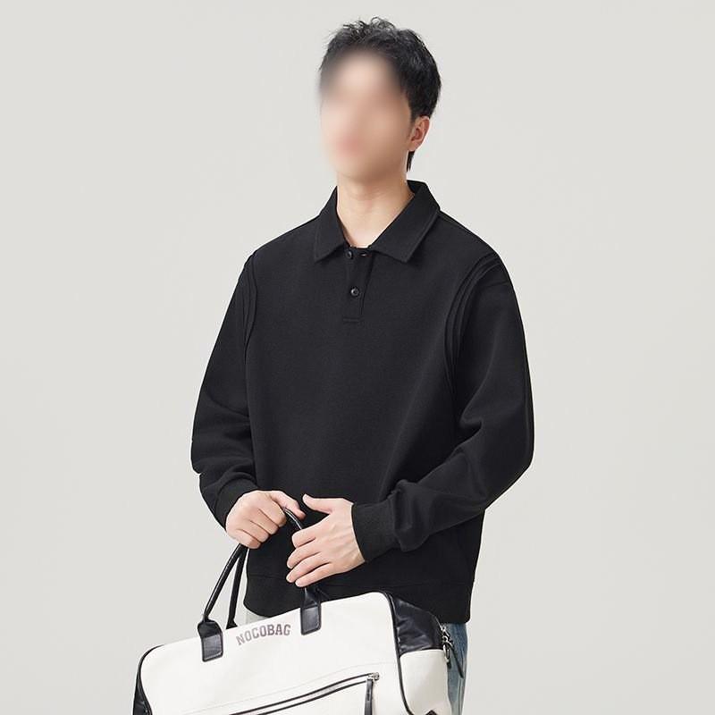 Mens Casual Turn-Down Collar Sweatshirt Loose Fit Solid Color Fashion Top Daily Wear