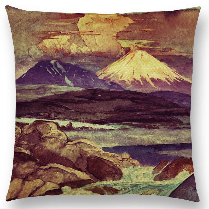 Mount Fuji Spring Pillow Cover Landscape Painting Cushion Cover Four Seasons Nature Scenery Fuji Mountains Sofa Pillow Case