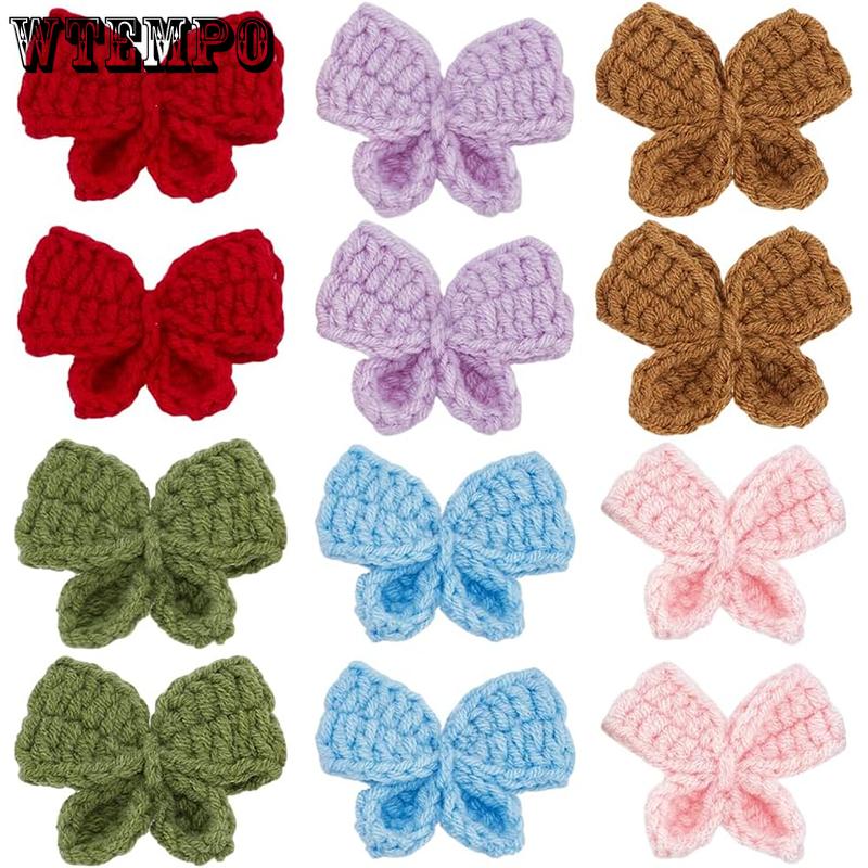 WTEMPO Crochet Bow Puff Knitted Bow Handmade Crochet Bowknot for Making Crafts DIY Hair Headbands Clothing Decor Crocheted Bowknot Embellishment Great