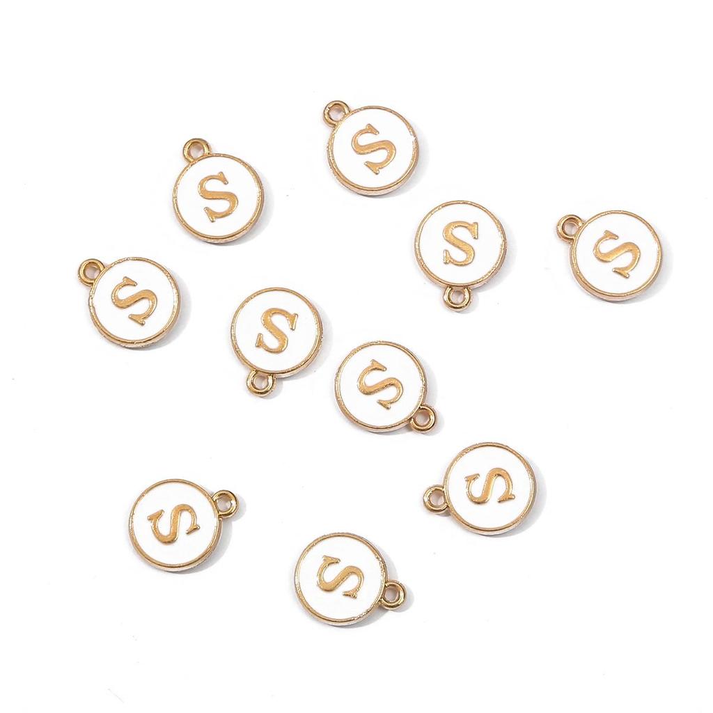 10Pcs 12x2.5mm Alphabet Double Face Charms Pendant Beads for Jewelry DIY Findings