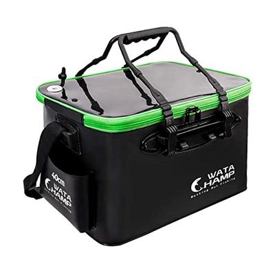 WATACHAMP Fishing Bucket, 36cm, 24L, Foldable Fishing Bucket with Clear Lid, Oxygen Pump Storage, and 2 Rod Holders, Multi-Purpose, for Rock Fishing