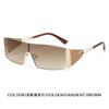 Women's Gold Frame Square Sunglasses Gradient Brown Lens Fashion Eyewear