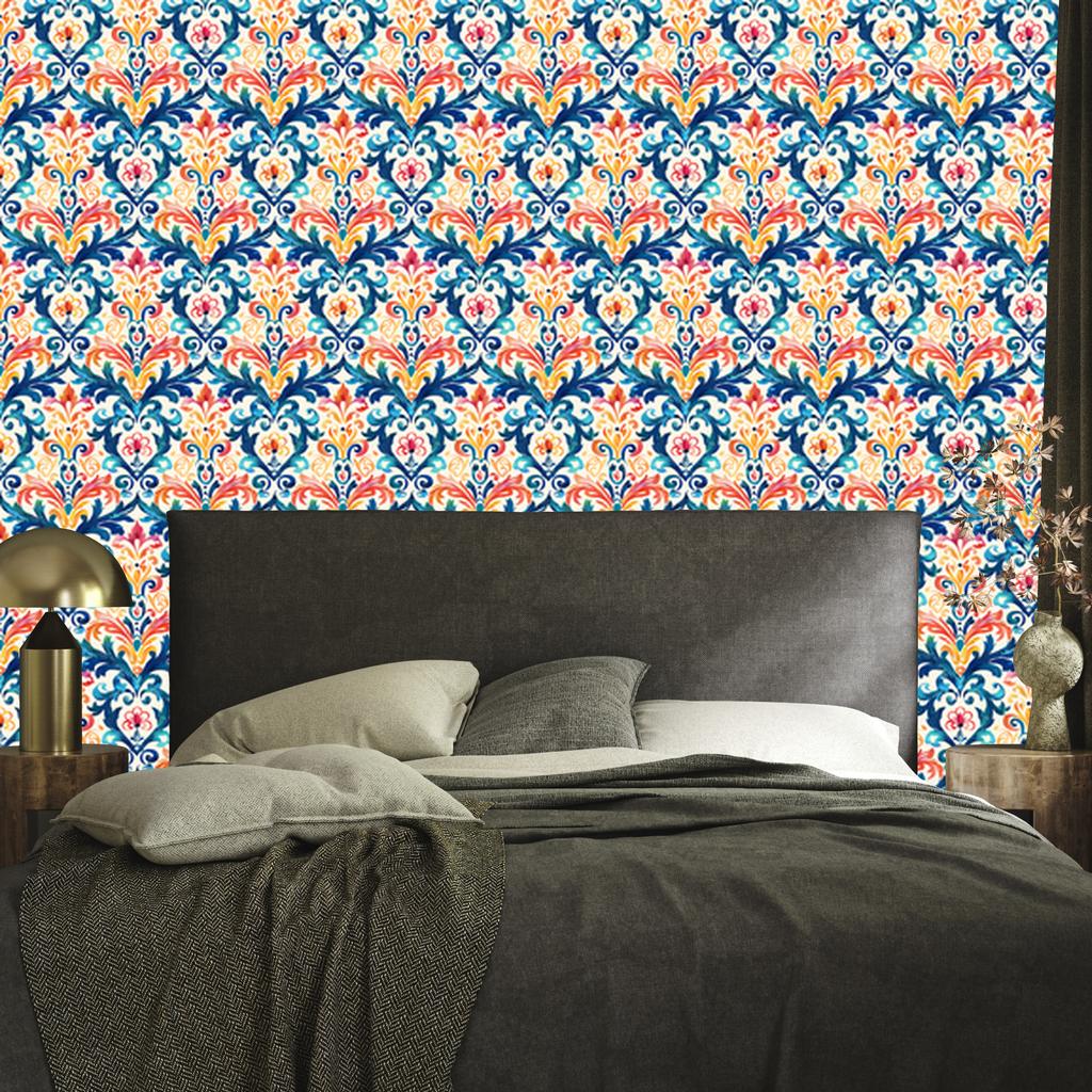 Baroque Damask Wallpaper Blue and Cream for Living Room and Bedroom 50x1000