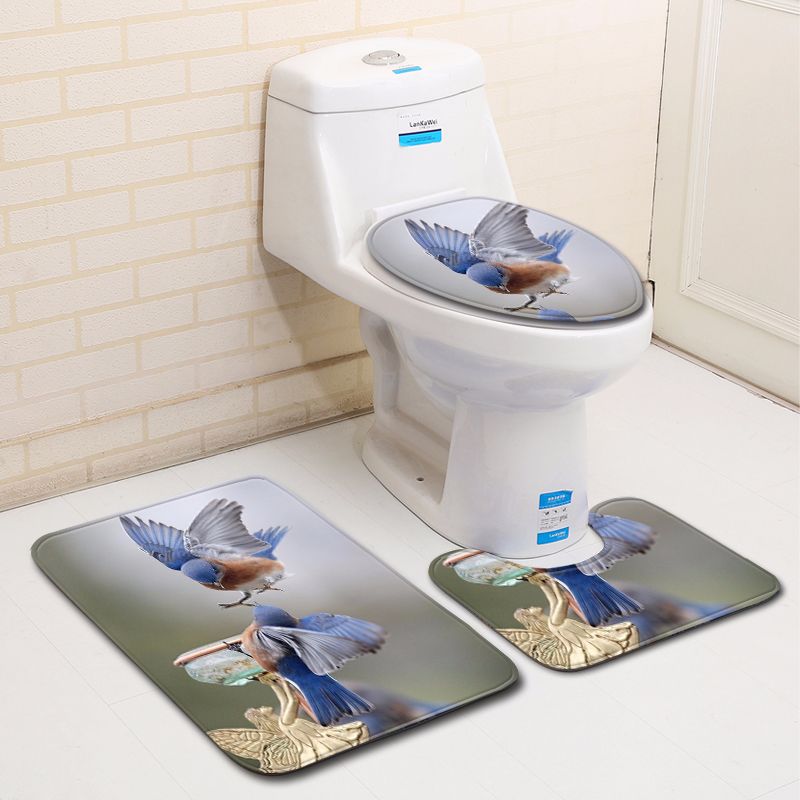 3D Bird Bathroom Toilet Three-Piece Floor Mat Doormat Bathroom Carpet